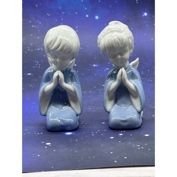 Lefton Porcelain Praying Angels Boy & Girl 4" Figurines Christmas Vintage - Picture 2 of 8